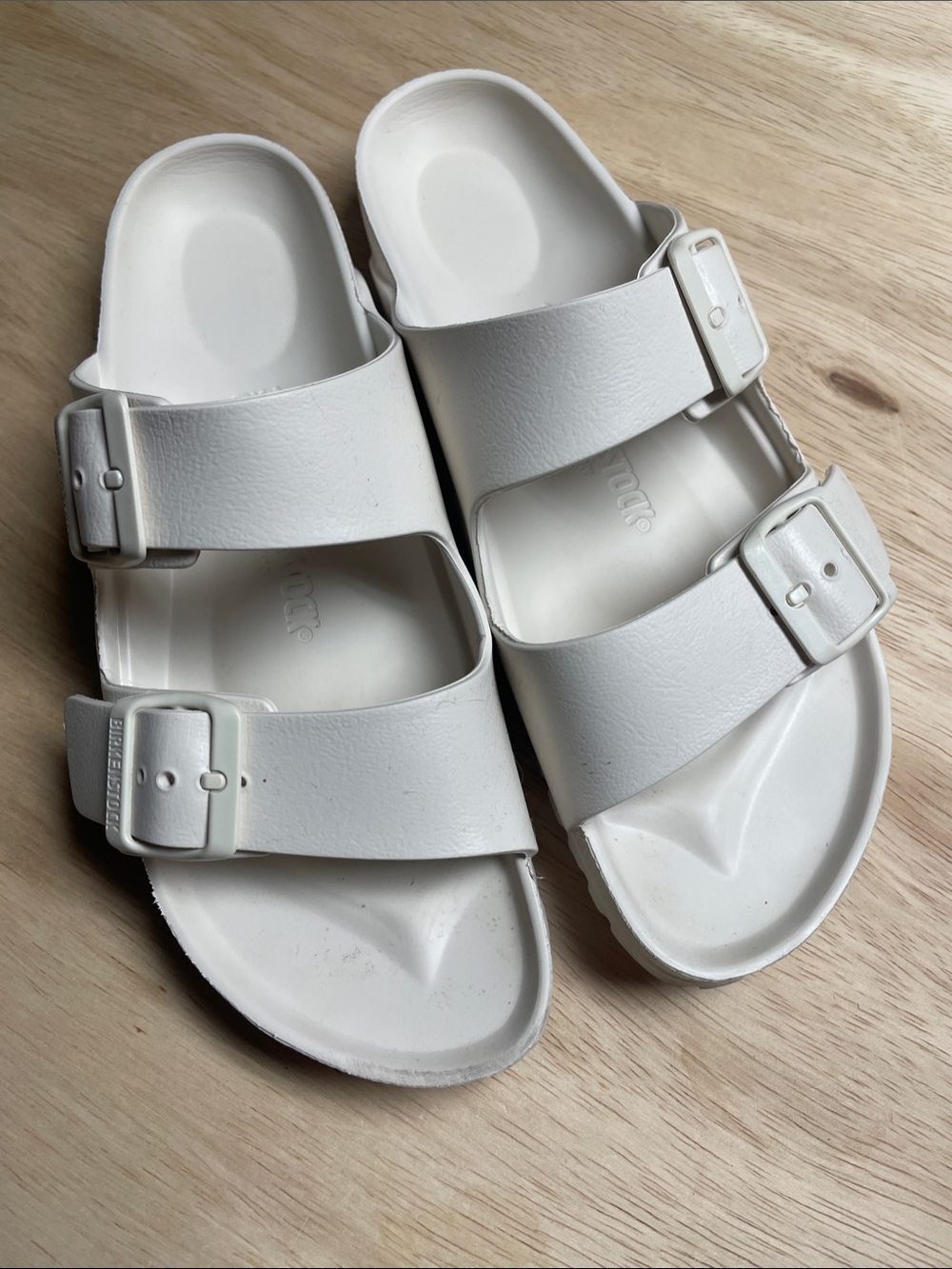Birkenstock White Double-Buckle Slide Sandals